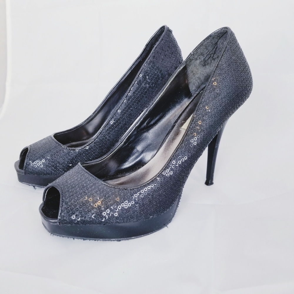 Steve Madden black sequin stiletto heel shoes 8